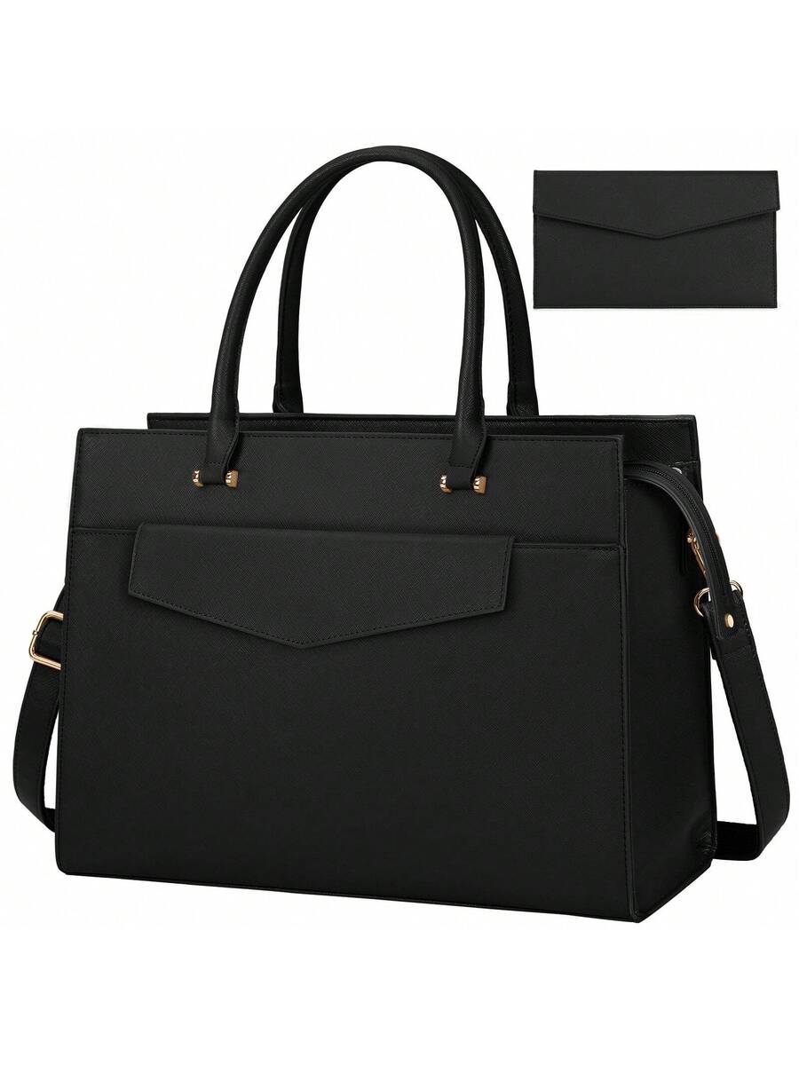 Laptop Bag For Women 15.6 Inch Leather Tote Bag 2pcs Set Professional Work Bag With Clutch Purse Large Office Computer Bag Teacher Bag Shoulder Bag