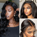 Glueless 13x6 Frontal Lace Natural Black Body Wave Side Part Long Wig 100% Human Hair - US Only