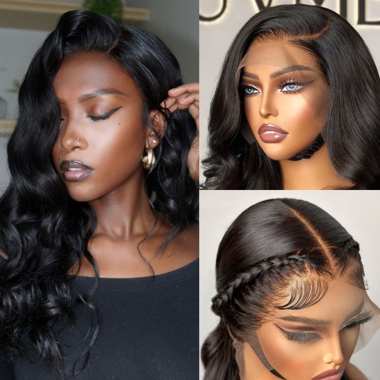Glueless 13x6 Frontal Lace Natural Black Body Wave Side Part Long Wig 100% Human Hair - US Only