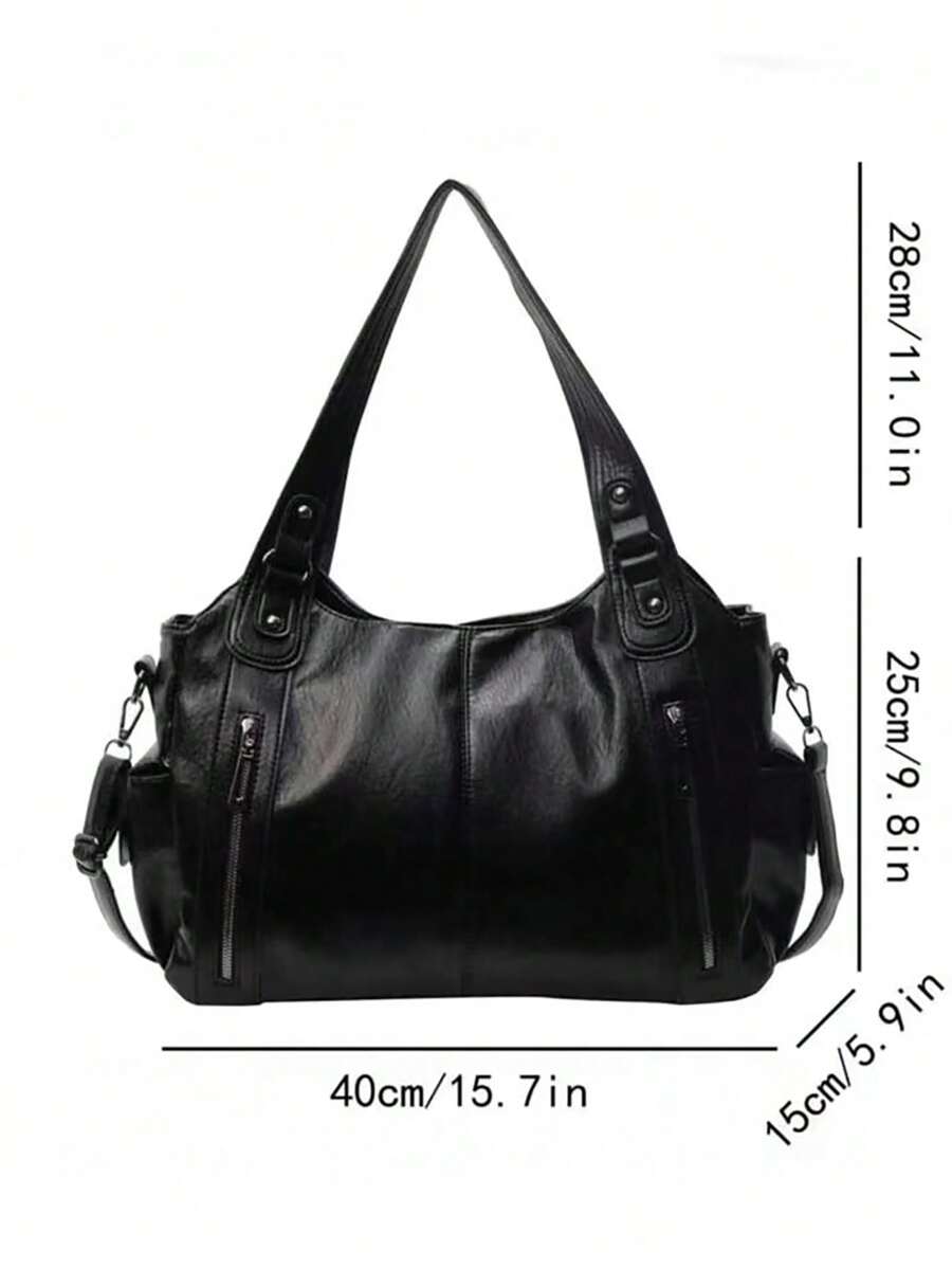 Lightweight Business Casual Portable Rivet Detail Shoulder Tote Bag, Suitable For White-Collar Workers, Teachers, Young Women, College Students, Young Professionals, And Office Workers. This Fashionab