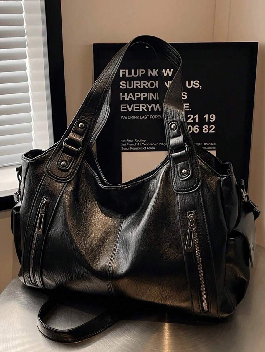 Lightweight Business Casual Portable Rivet Detail Shoulder Tote Bag, Suitable For White-Collar Workers, Teachers, Young Women, College Students, Young Professionals, And Office Workers. This Fashionab