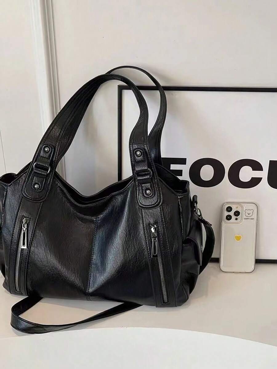 Lightweight Business Casual Portable Rivet Detail Shoulder Tote Bag, Suitable For White-Collar Workers, Teachers, Young Women, College Students, Young Professionals, And Office Workers. This Fashionab