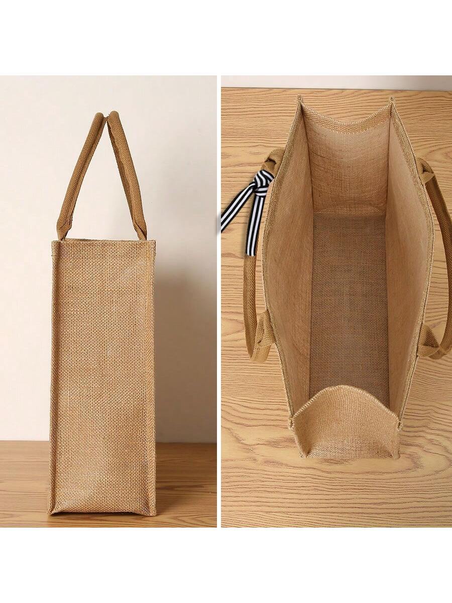 Vintage Fashion Jute Large Capacity Women's Tote Bag, Reusable, Daily Shopping Large Tote Bag, With Lining, Waterproof, Travel Beach Vacation Tote Bag