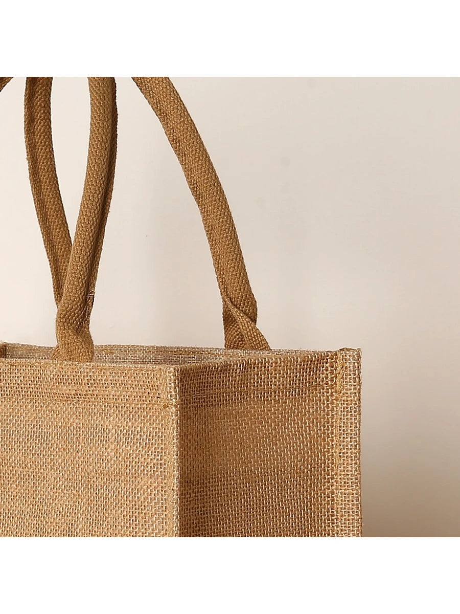 Vintage Fashion Jute Large Capacity Women's Tote Bag, Reusable, Daily Shopping Large Tote Bag, With Lining, Waterproof, Travel Beach Vacation Tote Bag