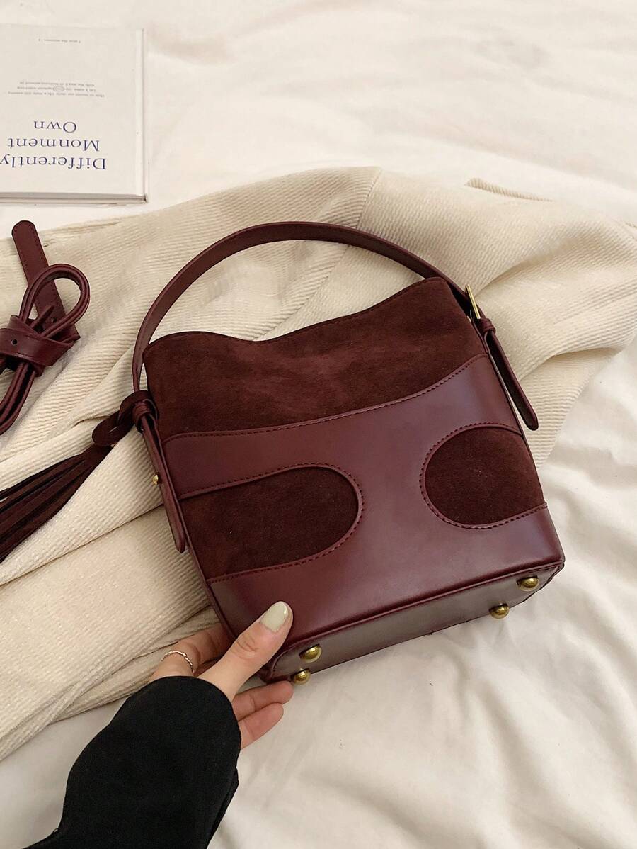 1 Piece Small Tote Handbag, Shoulder Bag, Crossbody Bag, Bucket Bag, Work Bag, Commuter Bag, Faux Leather, (9.5*8.7*3.9) Inches