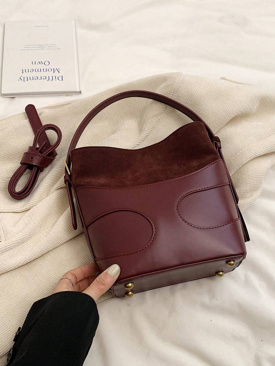 1 Piece Small Tote Handbag, Shoulder Bag, Crossbody Bag, Bucket Bag, Work Bag, Commuter Bag, Faux Leather, (9.5*8.7*3.9) Inches