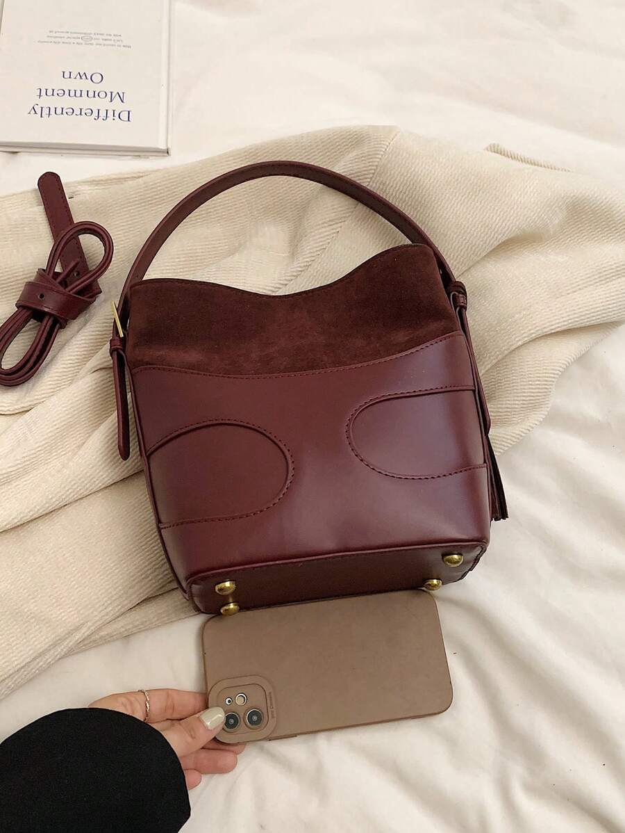 1 Piece Small Tote Handbag, Shoulder Bag, Crossbody Bag, Bucket Bag, Work Bag, Commuter Bag, Faux Leather, (9.5*8.7*3.9) Inches