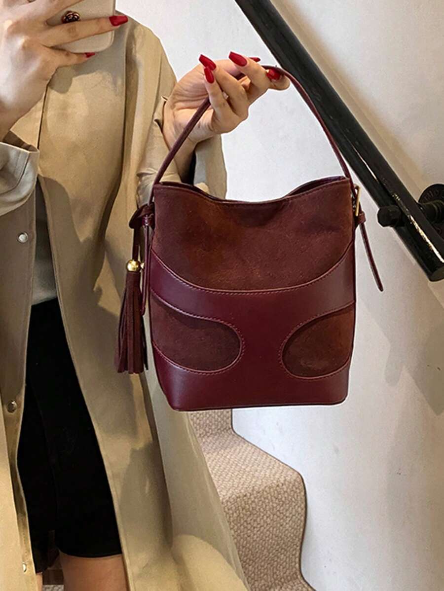 1 Piece Small Tote Handbag, Shoulder Bag, Crossbody Bag, Bucket Bag, Work Bag, Commuter Bag, Faux Leather, (9.5*8.7*3.9) Inches