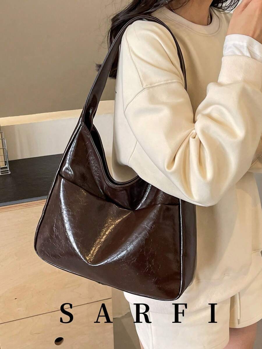 Large Capacity Women's Shoulder Bag, New Fashion Underarm Bag, Soft Glossy Tote Bag, Niche Design Tote Bag, Suitable For Students, Friends, Shopping, Dating, Business Travel, Commuting And Other Occas