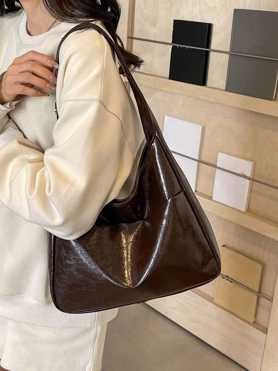 Large Capacity Women's Shoulder Bag, New Fashion Underarm Bag, Soft Glossy Tote Bag, Niche Design Tote Bag, Suitable For Students, Friends, Shopping, Dating, Business Travel, Commuting And Other Occas