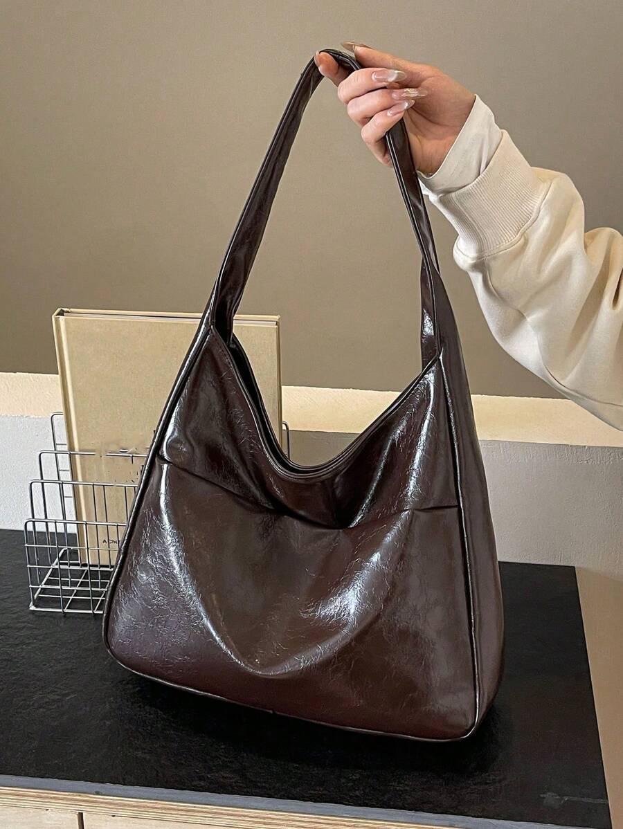 Large Capacity Women's Shoulder Bag, New Fashion Underarm Bag, Soft Glossy Tote Bag, Niche Design Tote Bag, Suitable For Students, Friends, Shopping, Dating, Business Travel, Commuting And Other Occas