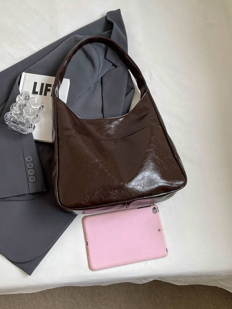Large Capacity Women's Shoulder Bag, New Fashion Underarm Bag, Soft Glossy Tote Bag, Niche Design Tote Bag, Suitable For Students, Friends, Shopping, Dating, Business Travel, Commuting And Other Occas