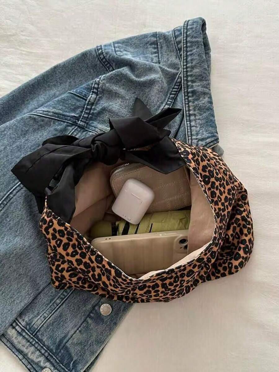 Fashion Cute Bow Handbag, Casual Canvas Shoulder Bag, Suitable For School, Work, Dating, Bow Purse For Women, Cute Bow Bag For Women