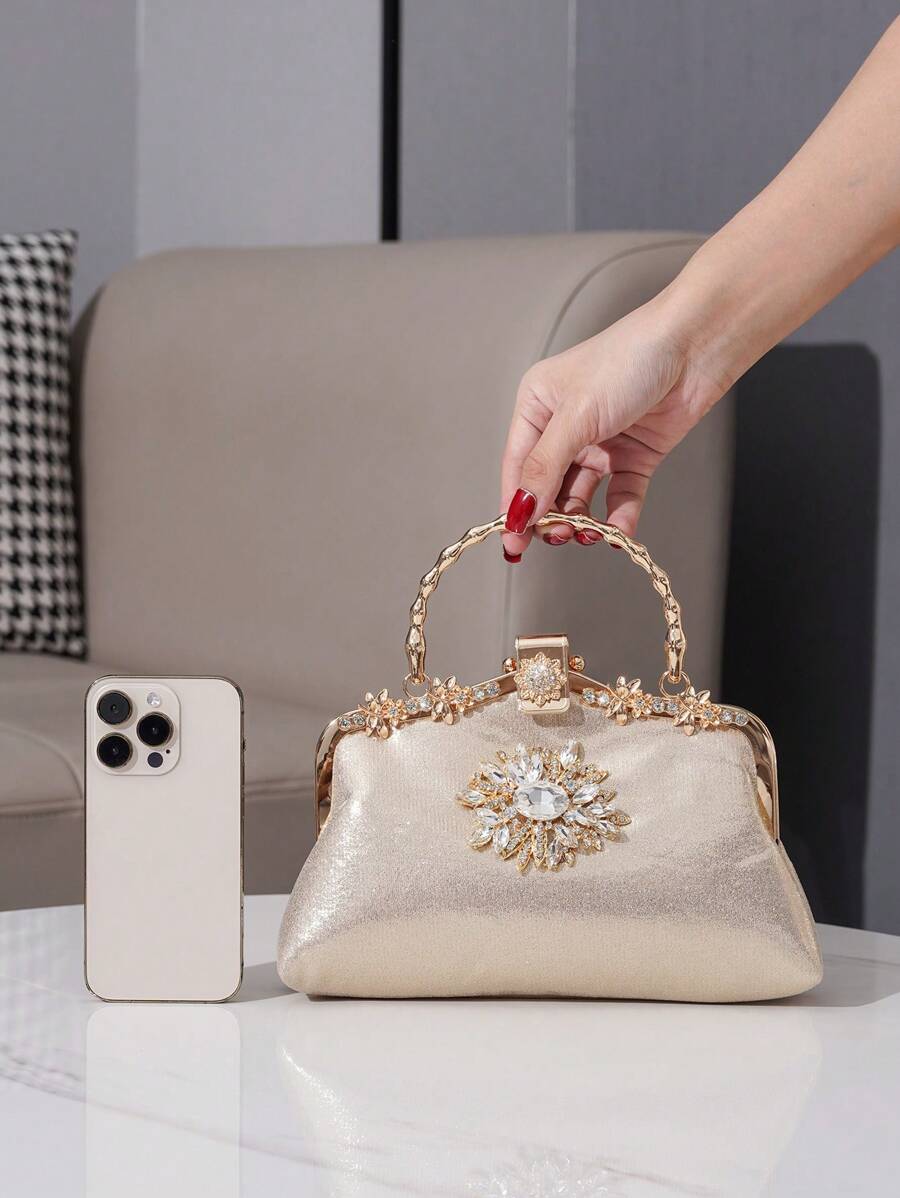 Luxury Rhinestone Wristlet Bag, European & American Style Oversized Tote Bag, High Capacity Women's Party Clutch, Designer Lady Handbag, Fashion Evening Bag