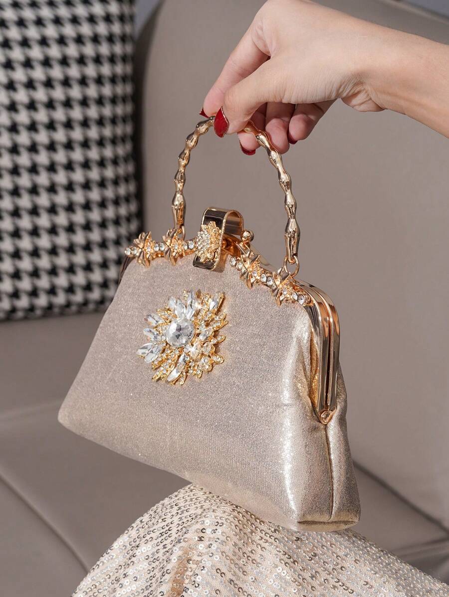 Luxury Rhinestone Wristlet Bag, European & American Style Oversized Tote Bag, High Capacity Women's Party Clutch, Designer Lady Handbag, Fashion Evening Bag