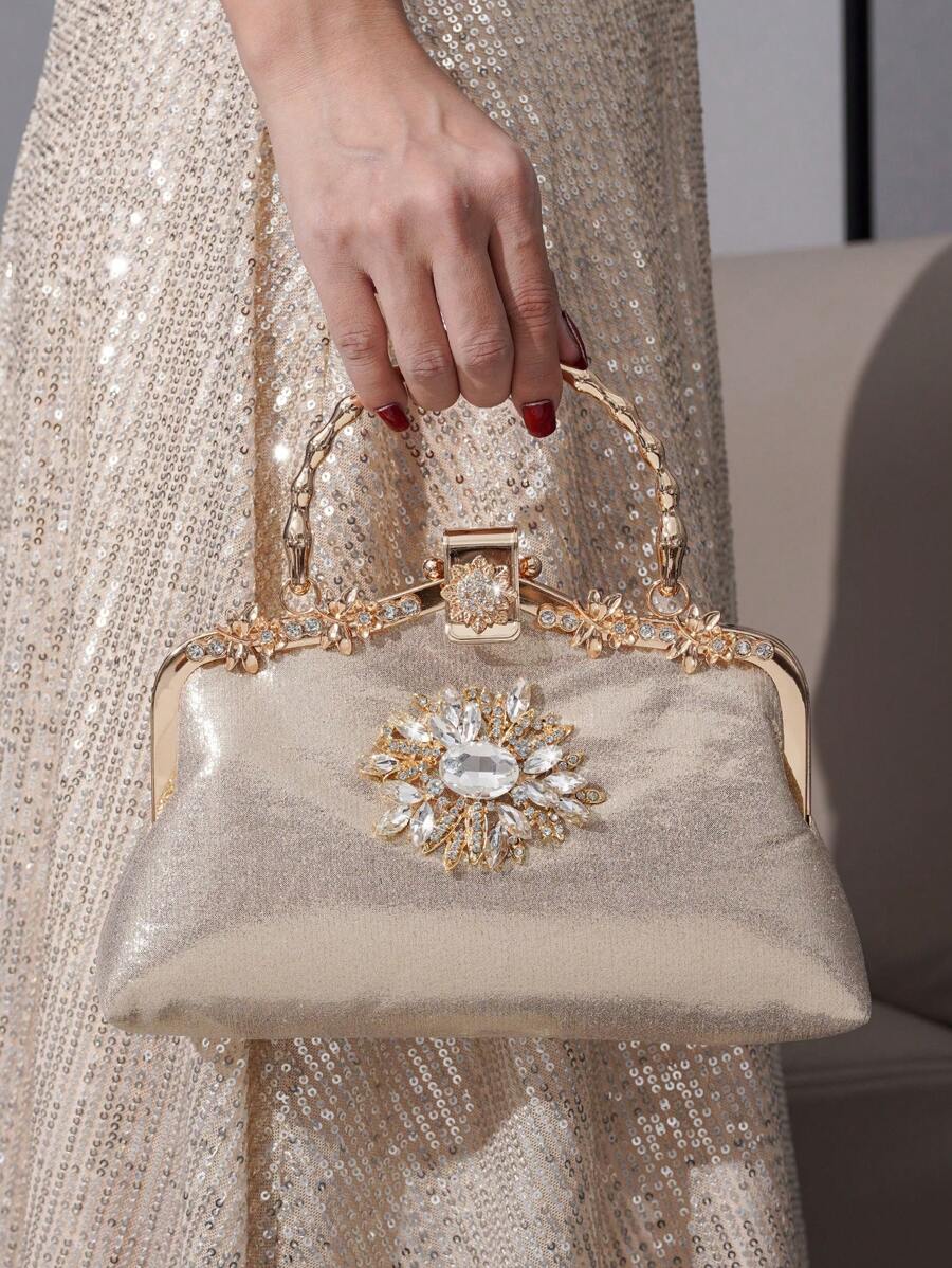 Luxury Rhinestone Wristlet Bag, European & American Style Oversized Tote Bag, High Capacity Women's Party Clutch, Designer Lady Handbag, Fashion Evening Bag