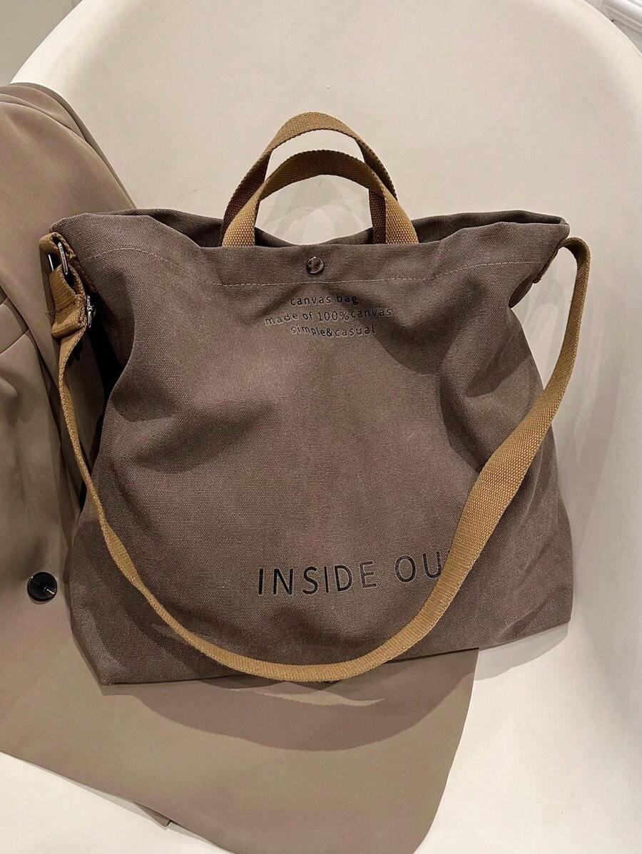 Vintage Canvas Tote Bag With Letter Print, Handbag, Shoulder Bag, Crossbody Bag, Casual Versatile Tote Bag For Men And Women, Commuting, Work, School, Travel