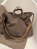 Vintage Canvas Tote Bag With Letter Print, Handbag, Shoulder Bag, Crossbody Bag, Casual Versatile Tote Bag For Men And Women, Commuting, Work, School, Travel