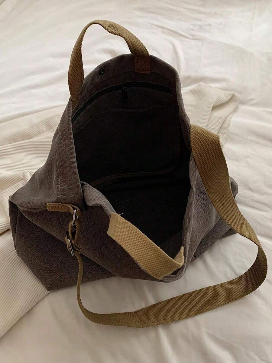 Vintage Canvas Tote Bag With Letter Print, Handbag, Shoulder Bag, Crossbody Bag, Casual Versatile Tote Bag For Men And Women, Commuting, Work, School, Travel