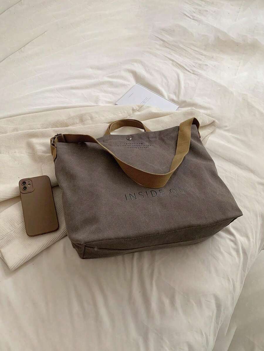 Vintage Canvas Tote Bag With Letter Print, Handbag, Shoulder Bag, Crossbody Bag, Casual Versatile Tote Bag For Men And Women, Commuting, Work, School, Travel