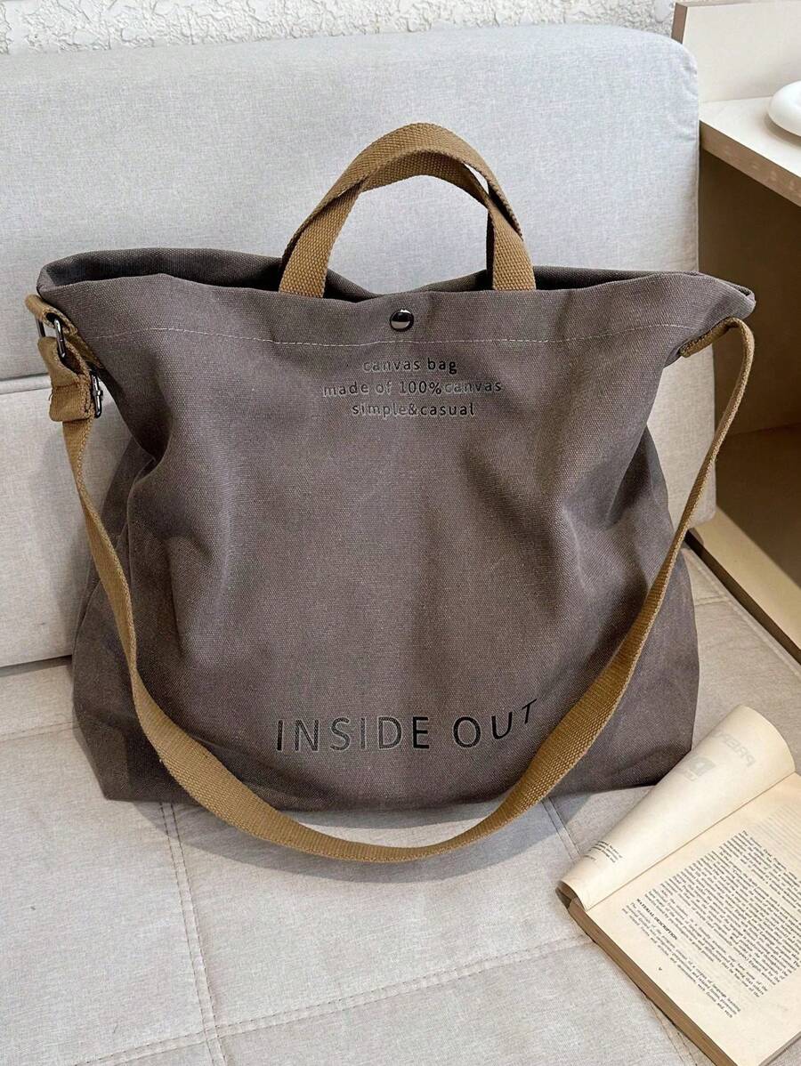 Vintage Canvas Tote Bag With Letter Print, Handbag, Shoulder Bag, Crossbody Bag, Casual Versatile Tote Bag For Men And Women, Commuting, Work, School, Travel