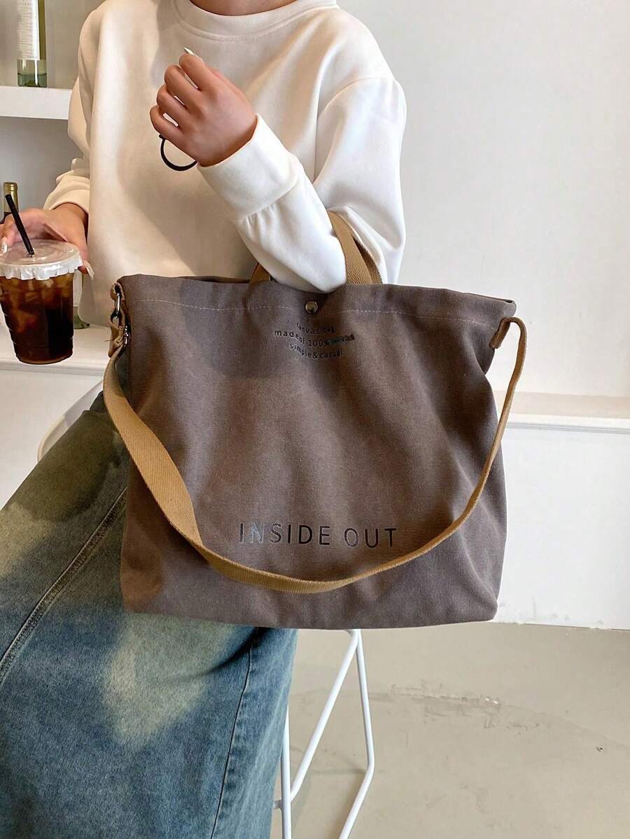 Vintage Canvas Tote Bag With Letter Print, Handbag, Shoulder Bag, Crossbody Bag, Casual Versatile Tote Bag For Men And Women, Commuting, Work, School, Travel