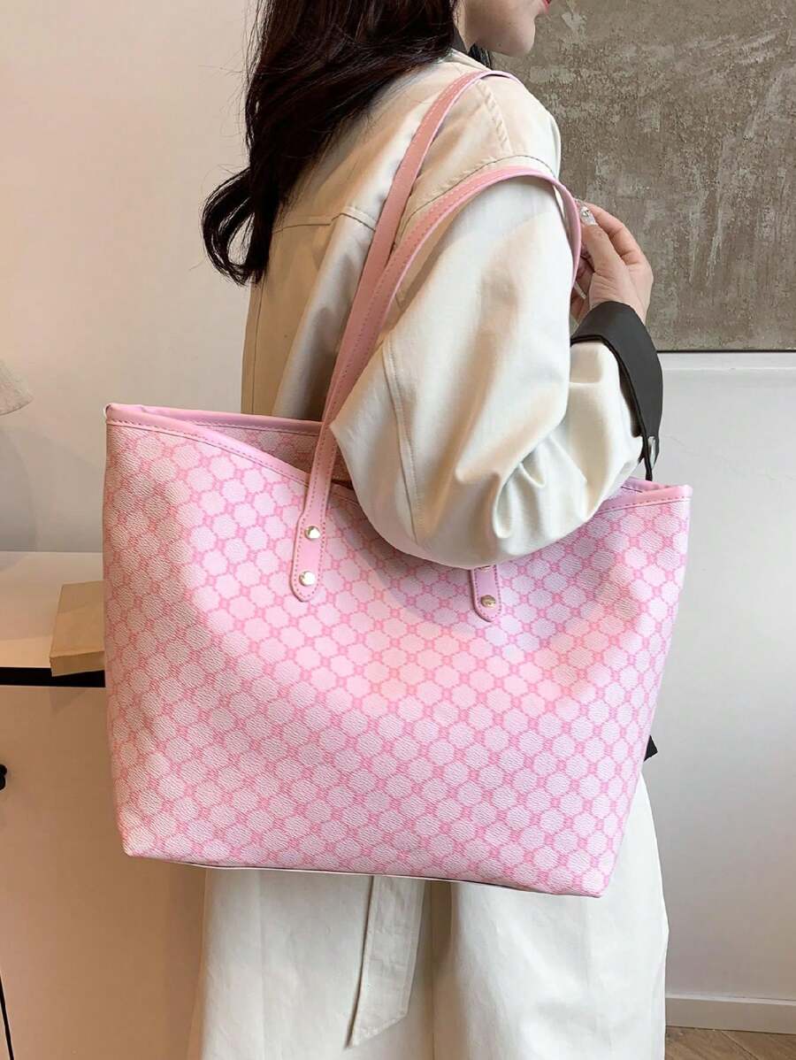 Fashion Versatile Minimalist Geometric Print Luxurious Tote Bag,Pink Bag