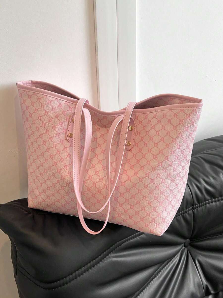 Fashion Versatile Minimalist Geometric Print Luxurious Tote Bag,Pink Bag