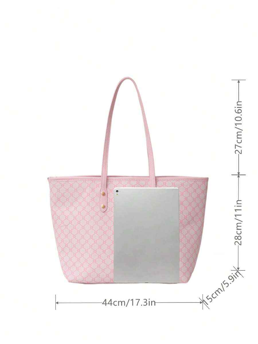 Fashion Versatile Minimalist Geometric Print Luxurious Tote Bag,Pink Bag