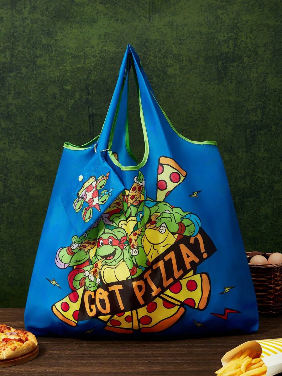 TEENAGE MUTANT NINJA TURTLES| Cartoon & Pizza Printed RPET Foldable Tote Bag