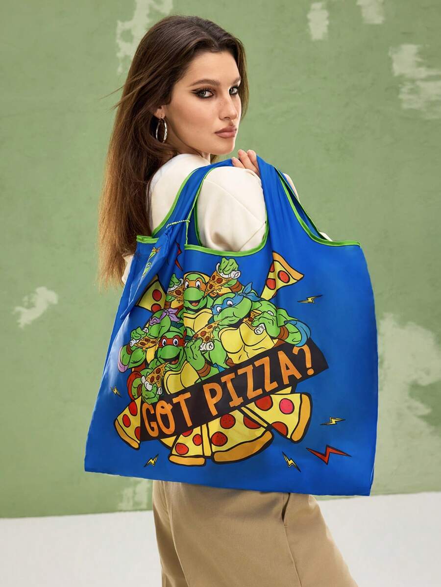 TEENAGE MUTANT NINJA TURTLES| Cartoon & Pizza Printed RPET Foldable Tote Bag
