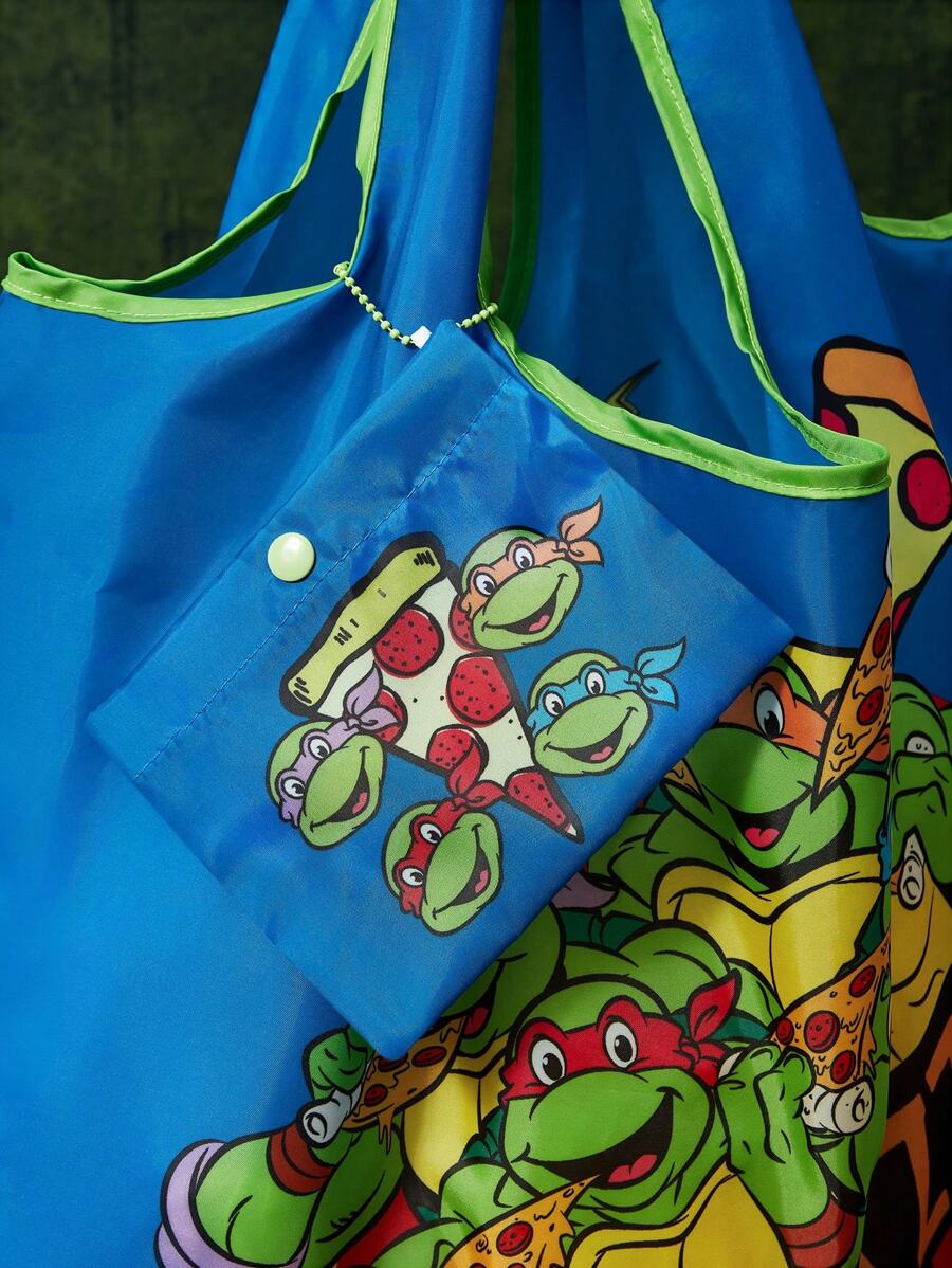 TEENAGE MUTANT NINJA TURTLES| Cartoon & Pizza Printed RPET Foldable Tote Bag