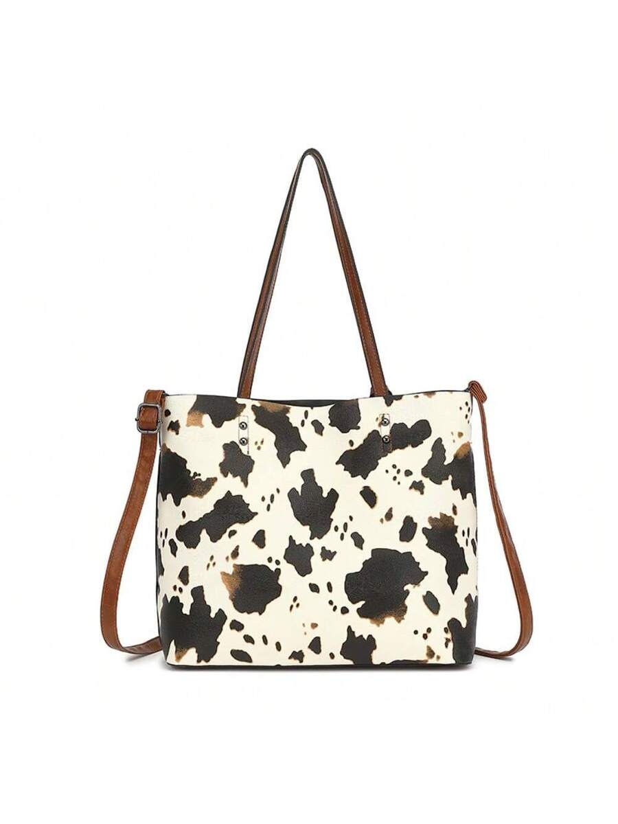 Purses Tote Bag For Women, Handbags PU Leather Large Shoulder Bag, Cow Pattern Work Bags With Multi-Pockets, Designer Hobo Satchel, Christmas Gift, Casual Cow Print Pattern Purse For Women