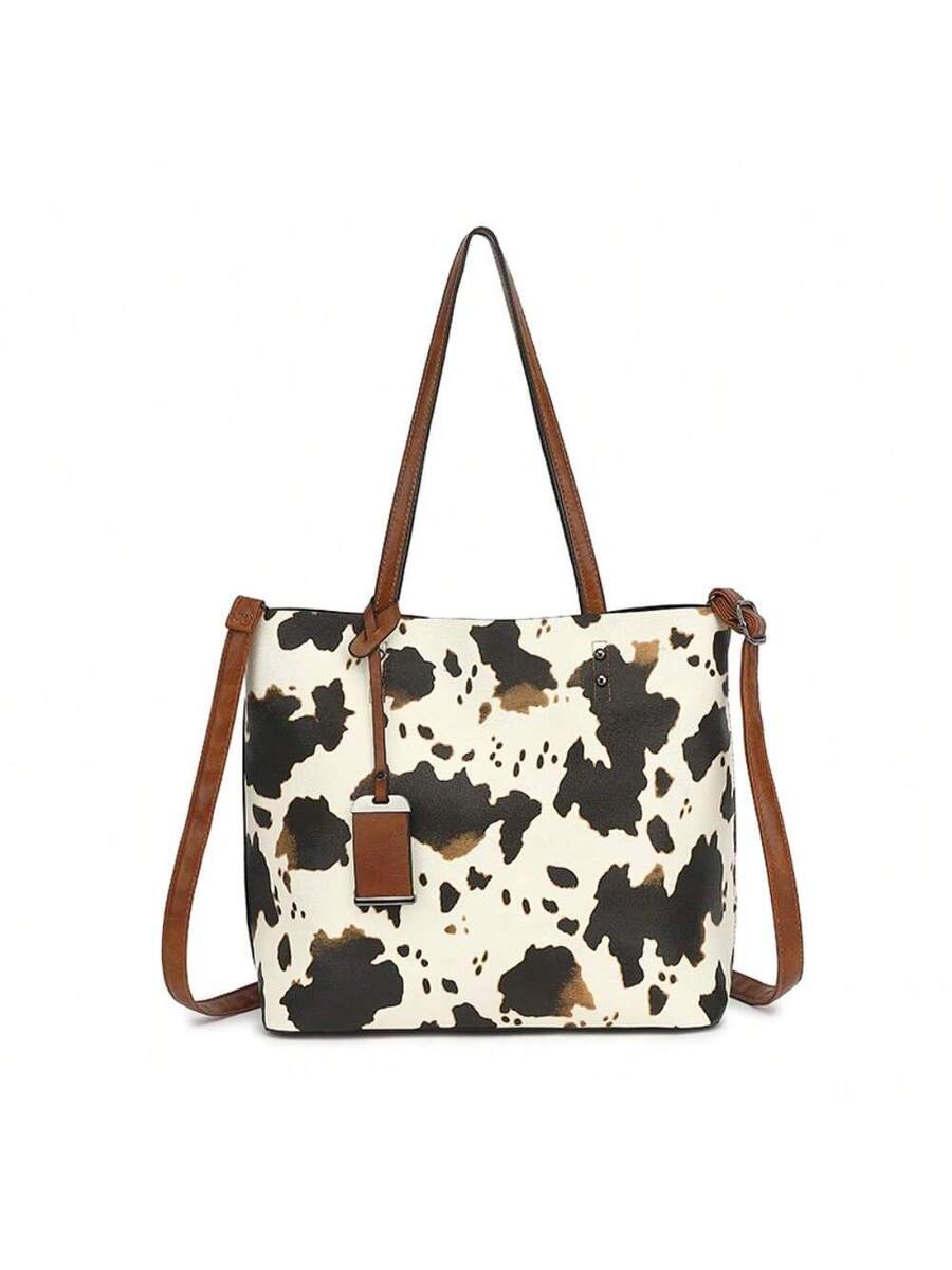 Purses Tote Bag For Women, Handbags PU Leather Large Shoulder Bag, Cow Pattern Work Bags With Multi-Pockets, Designer Hobo Satchel, Christmas Gift, Casual Cow Print Pattern Purse For Women