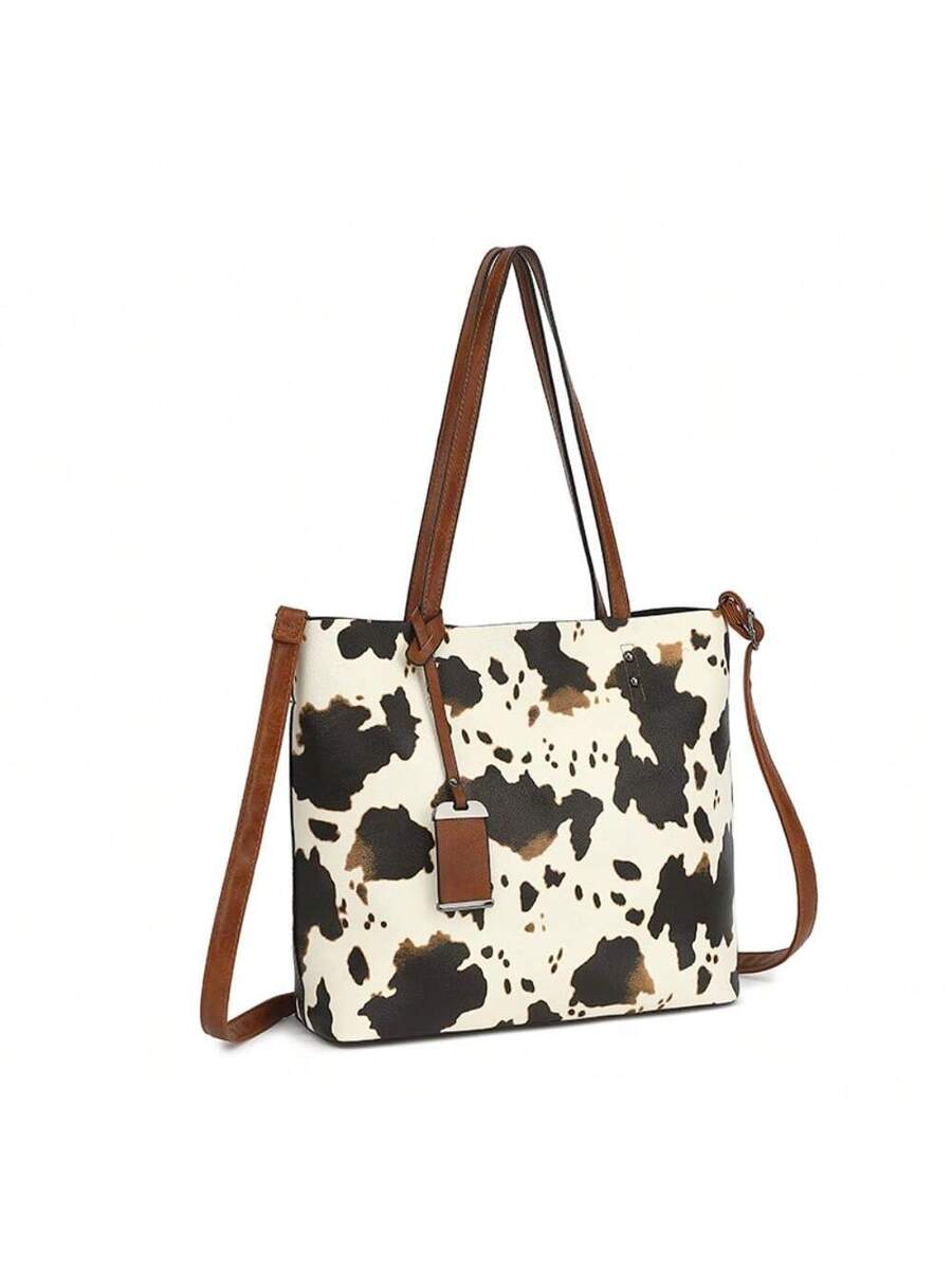 Purses Tote Bag For Women, Handbags PU Leather Large Shoulder Bag, Cow Pattern Work Bags With Multi-Pockets, Designer Hobo Satchel, Christmas Gift, Casual Cow Print Pattern Purse For Women