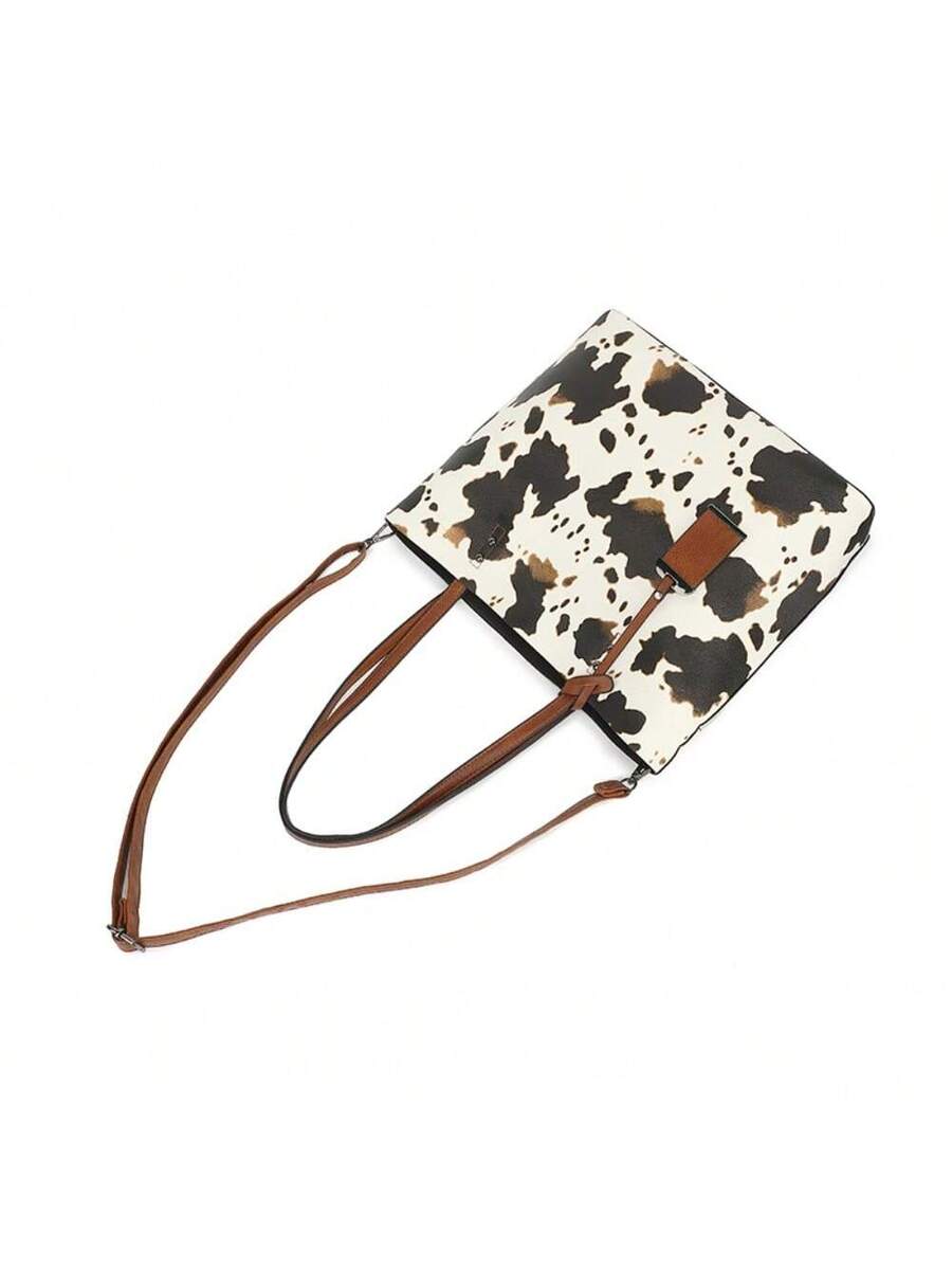 Purses Tote Bag For Women, Handbags PU Leather Large Shoulder Bag, Cow Pattern Work Bags With Multi-Pockets, Designer Hobo Satchel, Christmas Gift, Casual Cow Print Pattern Purse For Women