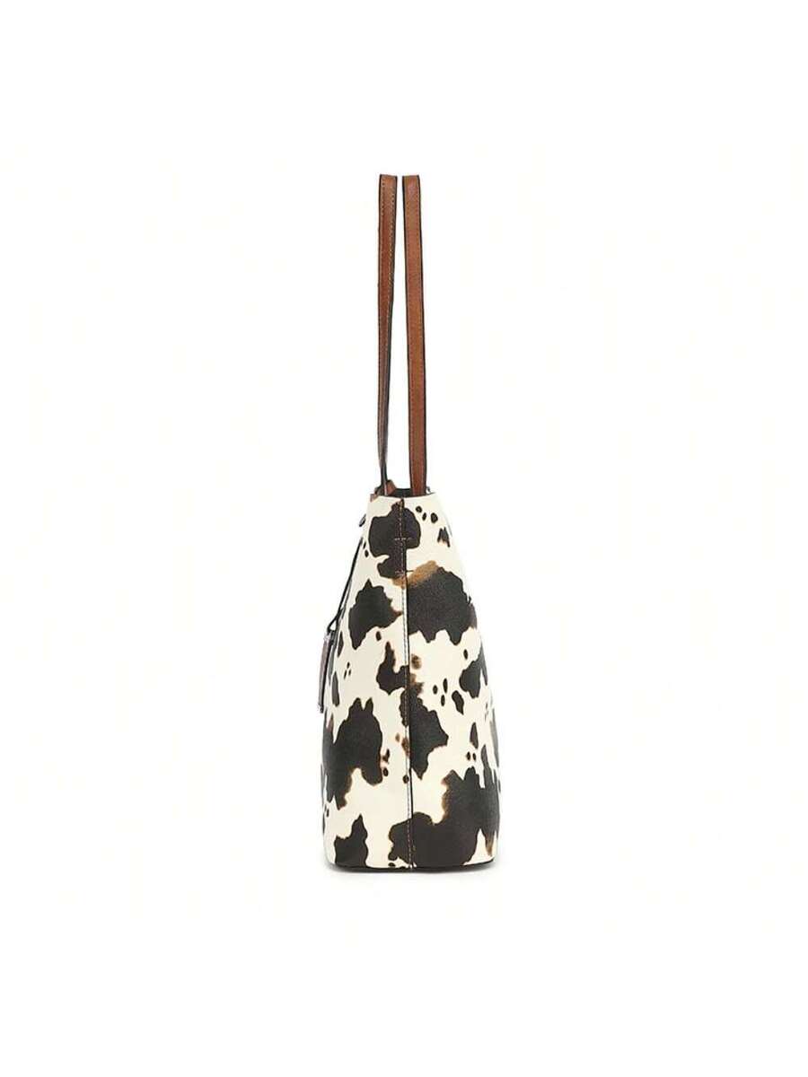 Purses Tote Bag For Women, Handbags PU Leather Large Shoulder Bag, Cow Pattern Work Bags With Multi-Pockets, Designer Hobo Satchel, Christmas Gift, Casual Cow Print Pattern Purse For Women