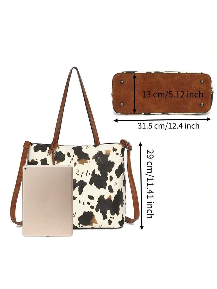Purses Tote Bag For Women, Handbags PU Leather Large Shoulder Bag, Cow Pattern Work Bags With Multi-Pockets, Designer Hobo Satchel, Christmas Gift, Casual Cow Print Pattern Purse For Women