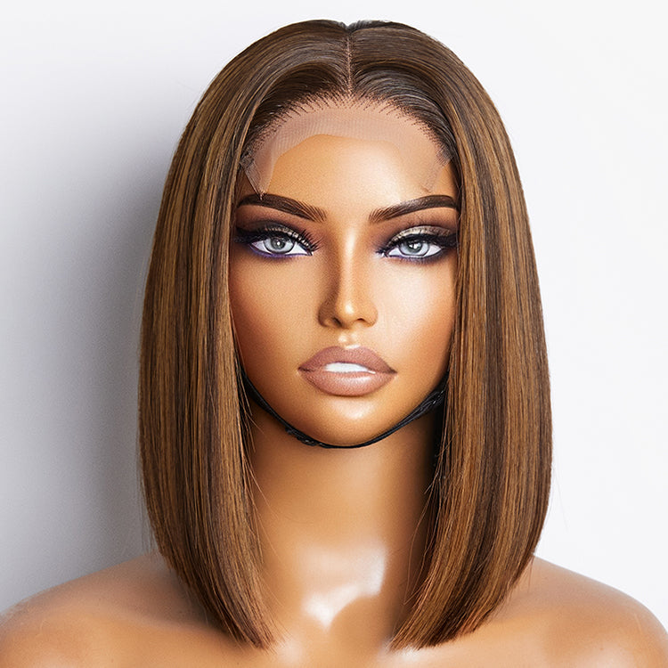 Glueless Sleek Piano Highlights 4x4 Closure Bob Wig 100% Human Hair- US Only