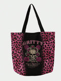 ROMWE Double-Sided Skull Print Canvas Tote Bag, Tote Bags For Women