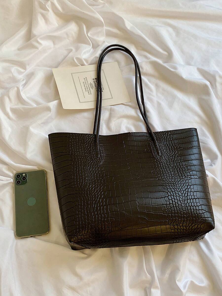 Lightweight Business Casual Crocodile Embossed Shoulder Tote Bag With Coin Purse, Suitable For Teenagers, Women, College Students, Young Professionals And Office Workers, Perfect For Office, Universit