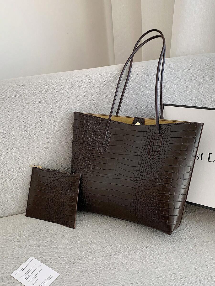 Lightweight Business Casual Crocodile Embossed Shoulder Tote Bag With Coin Purse, Suitable For Teenagers, Women, College Students, Young Professionals And Office Workers, Perfect For Office, Universit