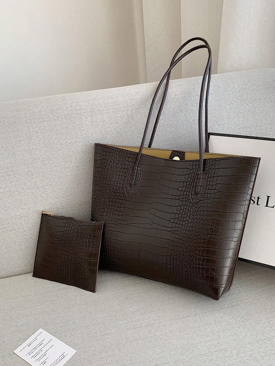 Lightweight Business Casual Crocodile Embossed Shoulder Tote Bag With Coin Purse, Suitable For Teenagers, Women, College Students, Young Professionals And Office Workers, Perfect For Office, Universit