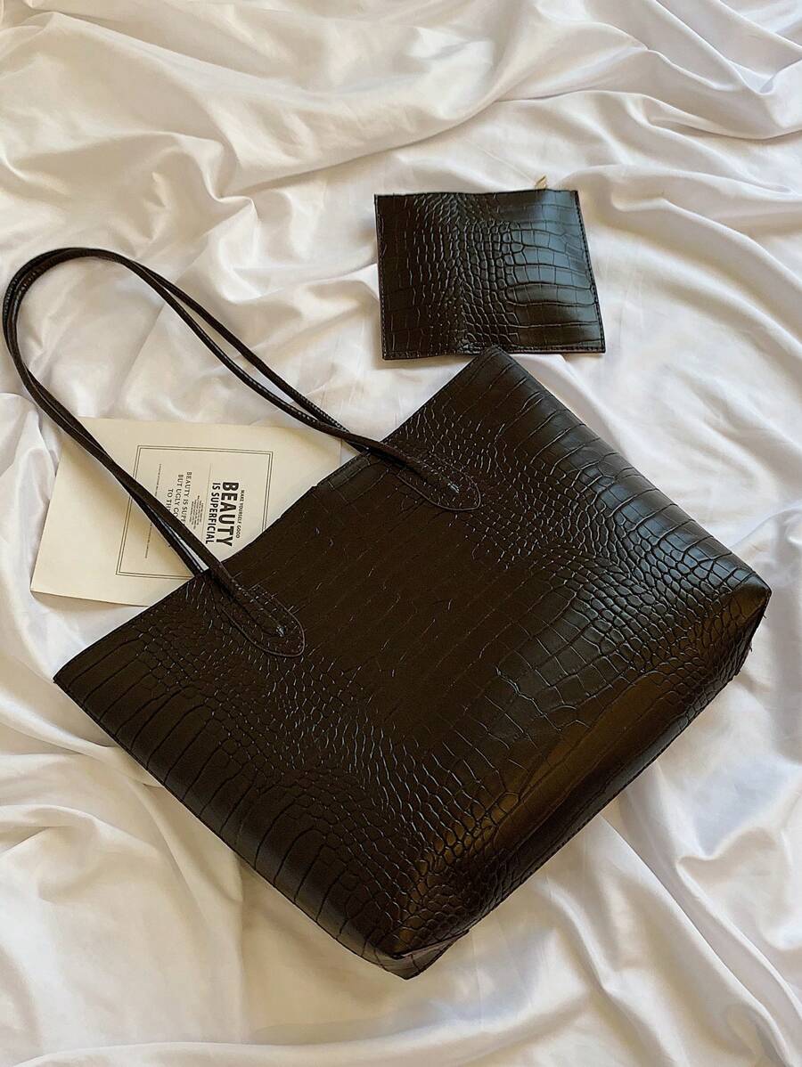 Lightweight Business Casual Crocodile Embossed Shoulder Tote Bag With Coin Purse, Suitable For Teenagers, Women, College Students, Young Professionals And Office Workers, Perfect For Office, Universit