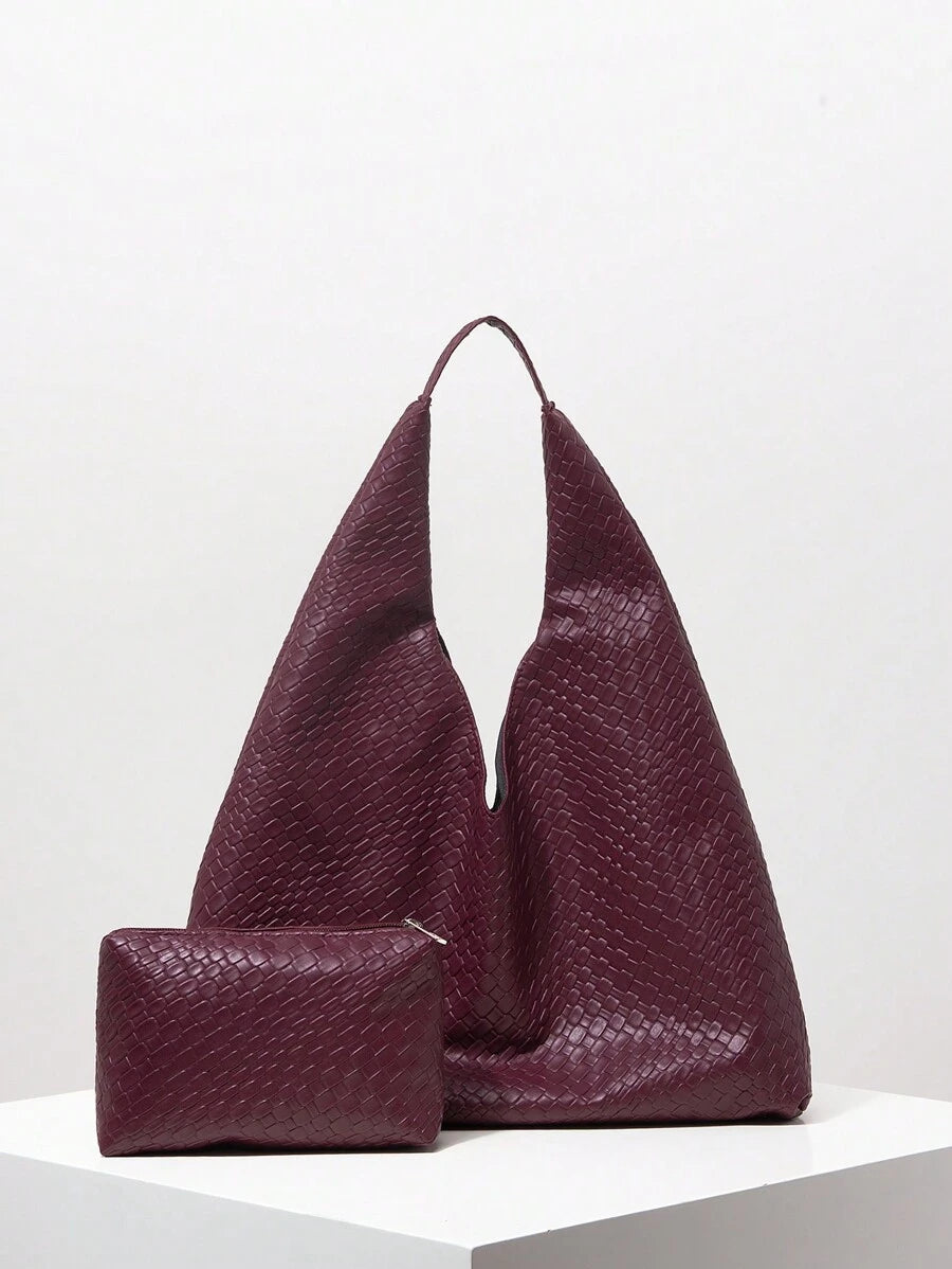 Women Retro Faux Leather Woven Pattern Shoulder Bag, Large Capacity Tote Bag, Minimalist Casual Underarm Bag, Big Handbag With Wallet, Set Bag, Commuter Bag And Shopping Bag (Pattern Random), New Arri
