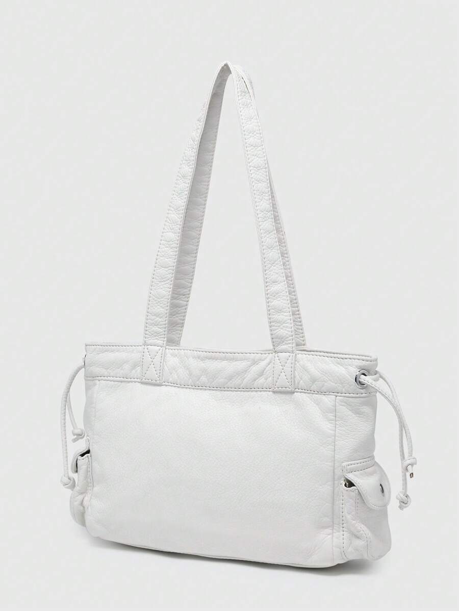 ROMWE Kawaii Vintage Distressed Ombre Cross & Heart Print Bowknot Detail Shoulder Tote Bag, Spacious Pink Shoulder Handbag With Multiple Pockets