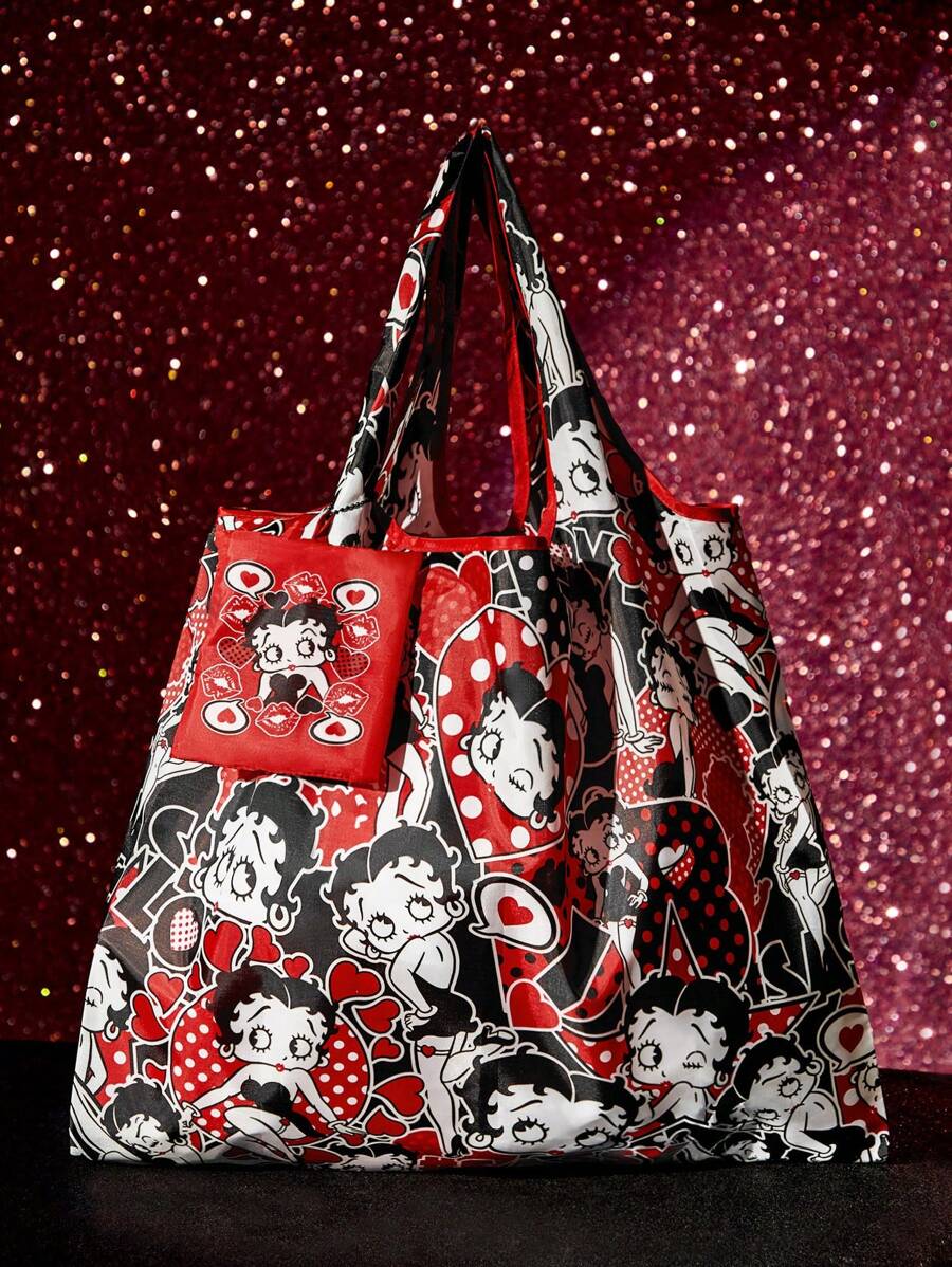 Betty Boop x 1 Pc Cartoon Character Print Foldable RPET Reusable Shopping Bag, Gifts, Lover,Gift Ideas,Party,Holiday,Valentine's Day
