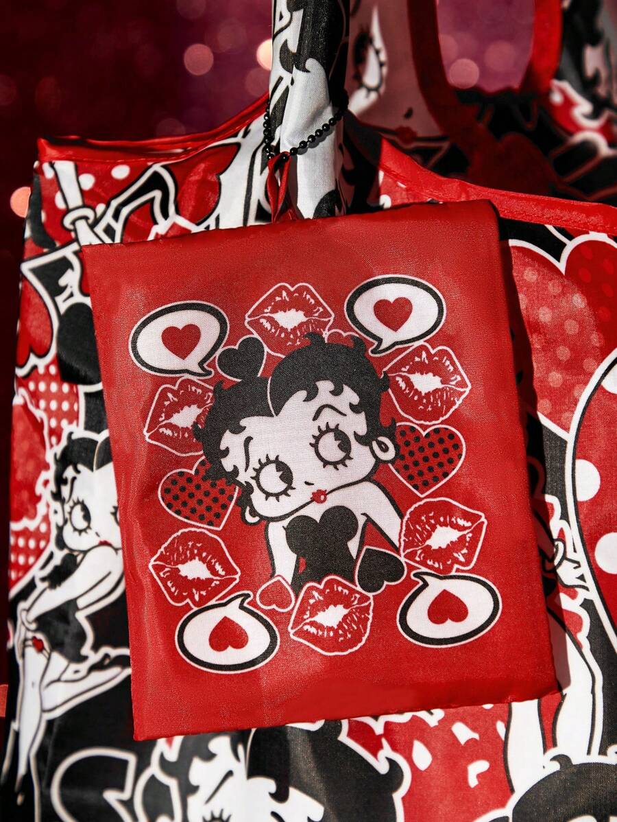 Betty Boop x 1 Pc Cartoon Character Print Foldable RPET Reusable Shopping Bag, Gifts, Lover,Gift Ideas,Party,Holiday,Valentine's Day