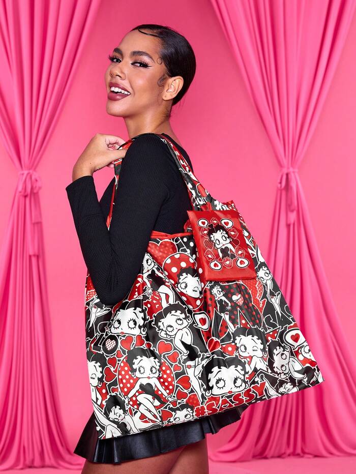Betty Boop x 1 Pc Cartoon Character Print Foldable RPET Reusable Shopping Bag
