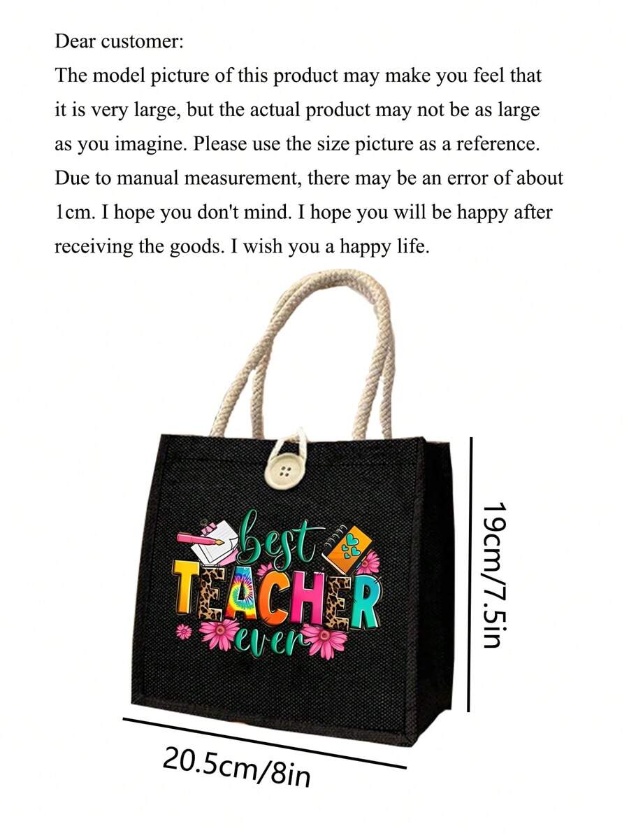 Best Teacher' Letter Print Tote Bag- Suitable For Mother's Day, Thanksgiving, Women's Day And Goddess Festival Gifts. Suitable For Daily Use.